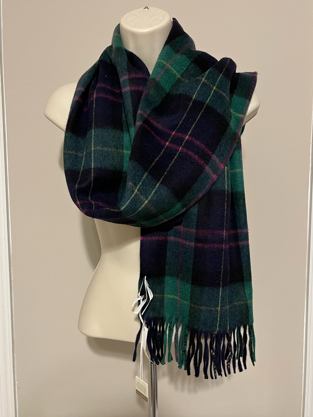NWT Talbot’s 100% Cashmere Plaid Scarf Green and Blue